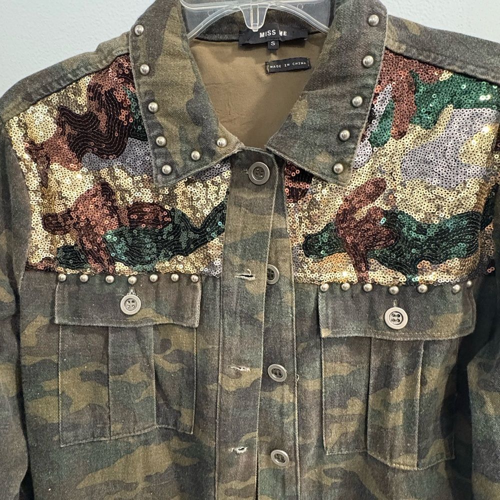 Miss Me Camouflage Sequin Jean Jacket - Picture 5 of 16